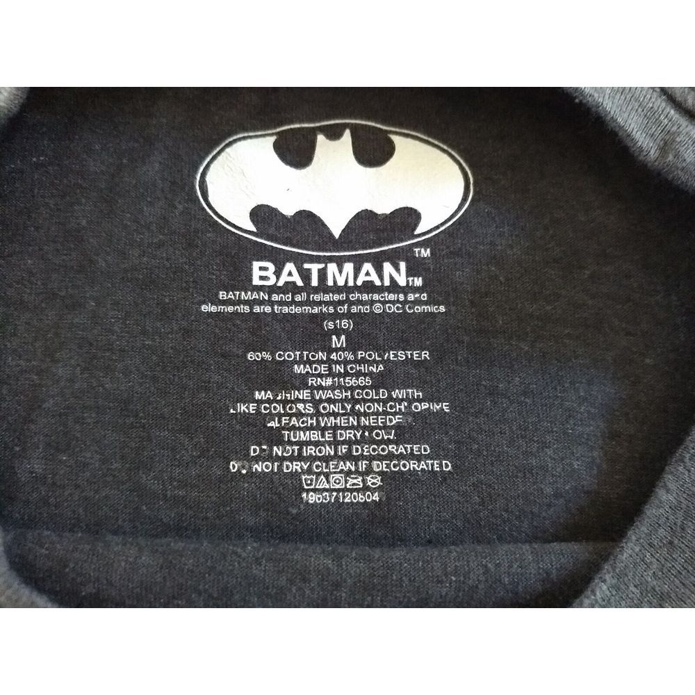Batman Long Sleeve T-Shirt Mens M Heather Gray Neon Yellow Logo DC Comics - Picture 4 of 14